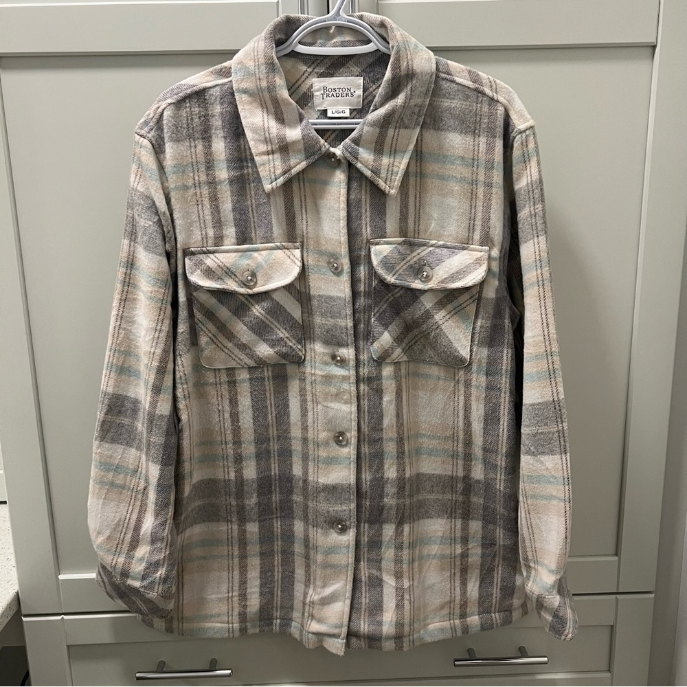 BOSTON TRADERS Soft Shacket Plaid Button-Up 3% Wool